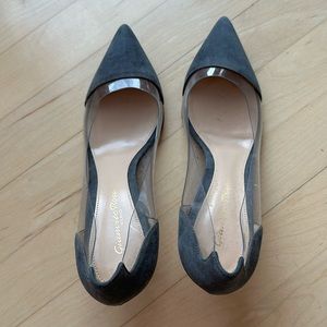 Gianvito Rossi plexi grey suede and clear pumps